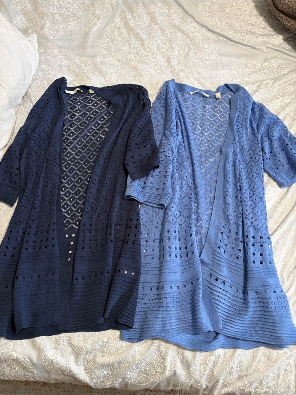 Bundle: Cyrus Open-Front Eyelet Knit Cardigans - Navy & cornflower Blue